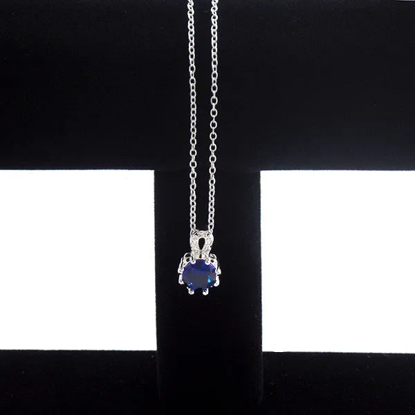 Classic Silver-Plated Necklace with Blue Cubic Zirconia Pendant