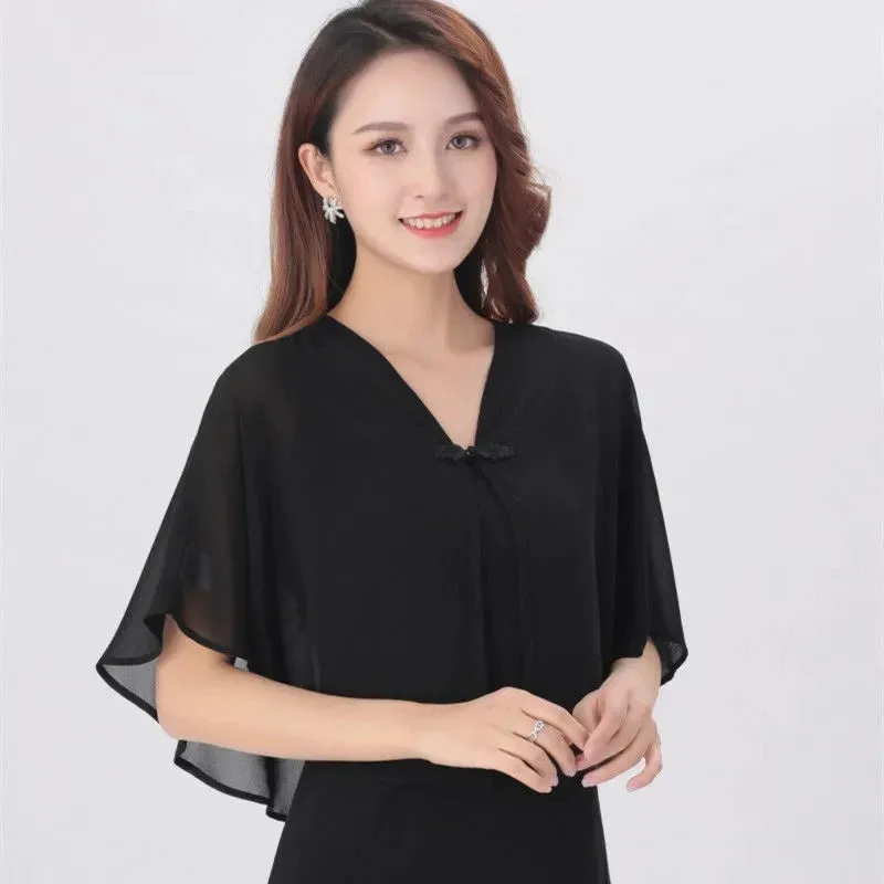 Cloak Chiffon Collar Scarf Blouse