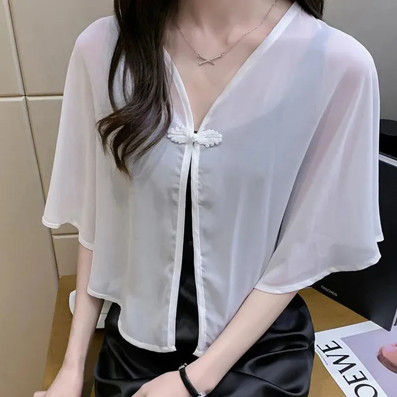 Cloak Chiffon Collar Scarf Blouse