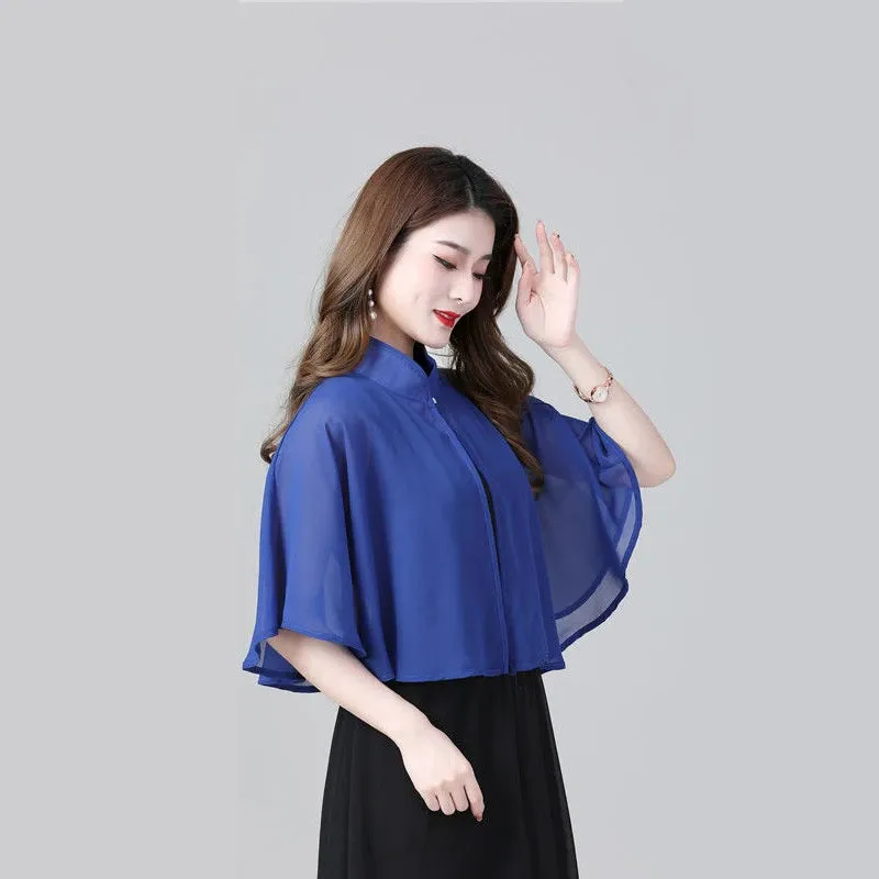 Cloak Chiffon Collar Scarf Blouse