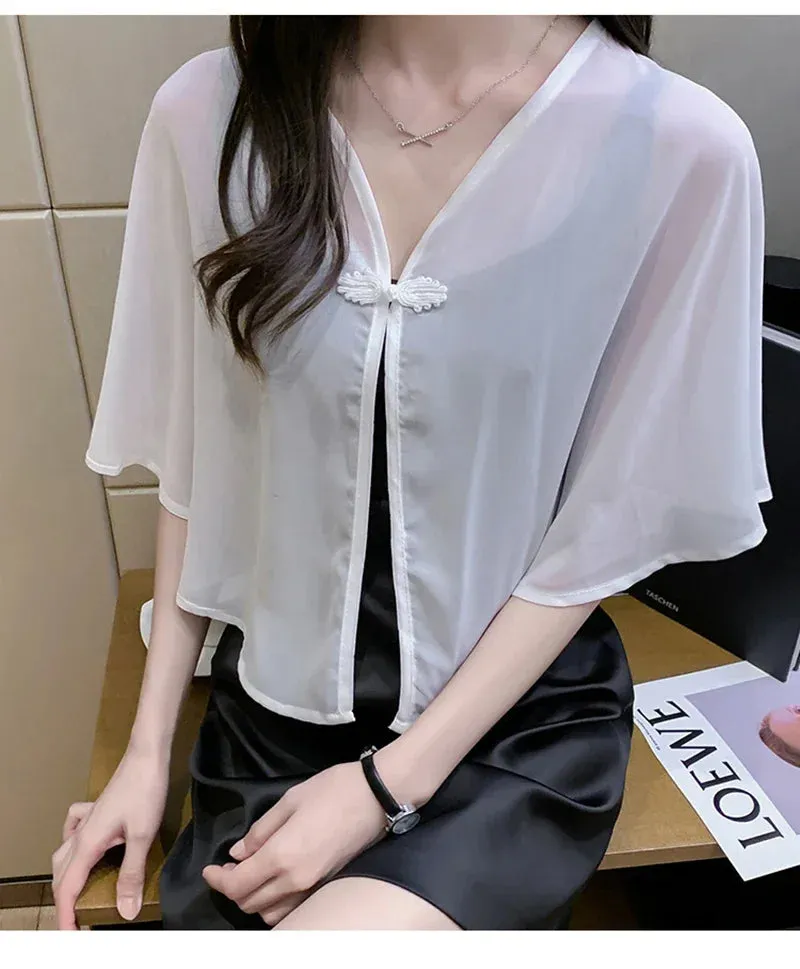 Cloak Chiffon Collar Scarf Blouse