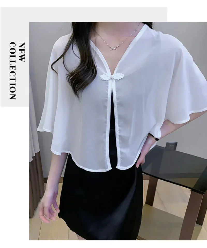 Cloak Chiffon Collar Scarf Blouse