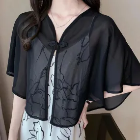 Cloak Chiffon Collar Scarf Blouse