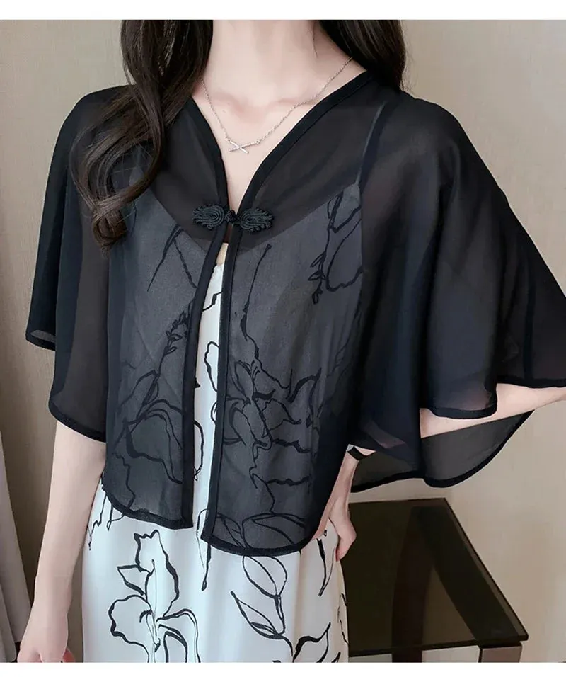 Cloak Chiffon Collar Scarf Blouse