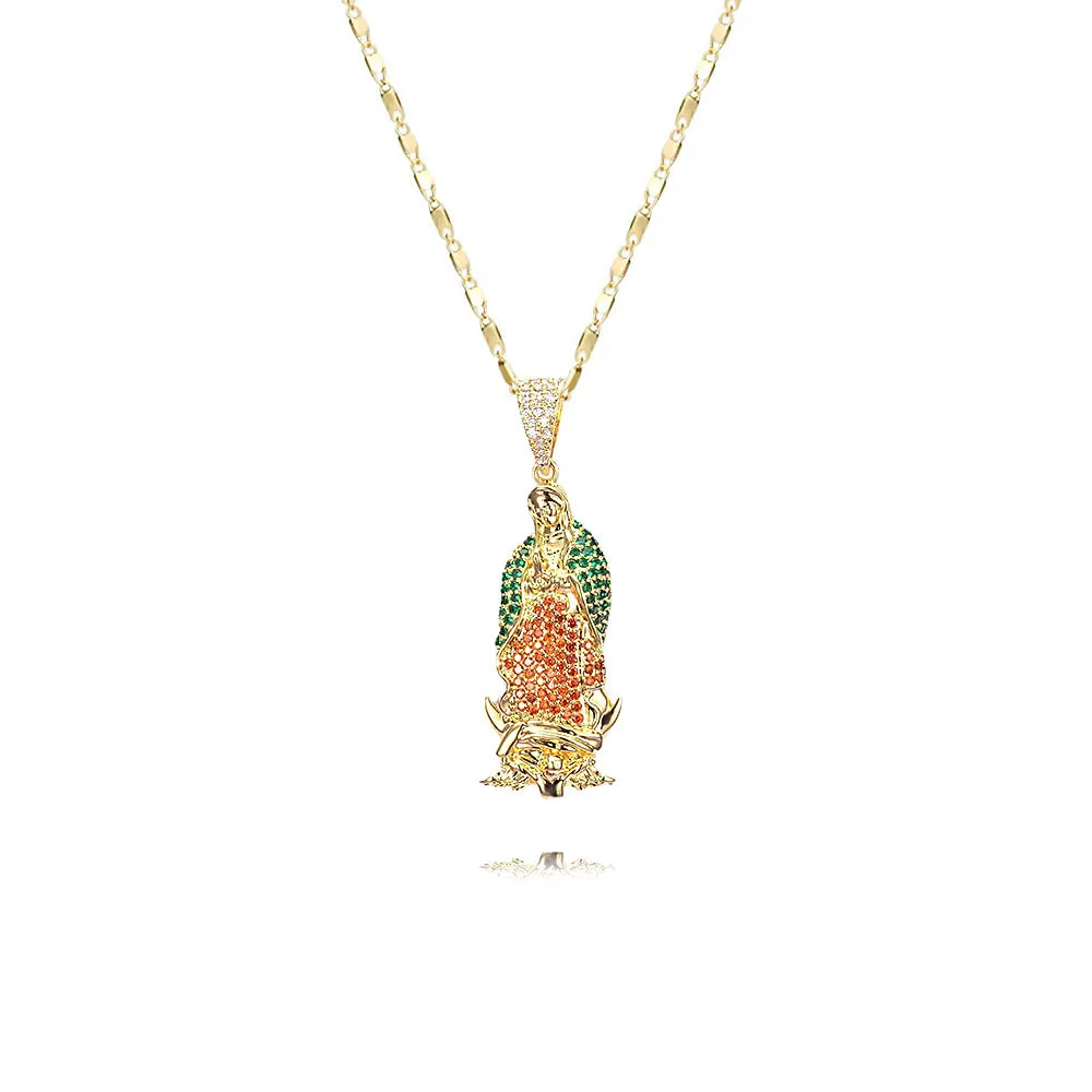 Colored Diamonds Our Lady of Guadalupe Virgencita Necklace