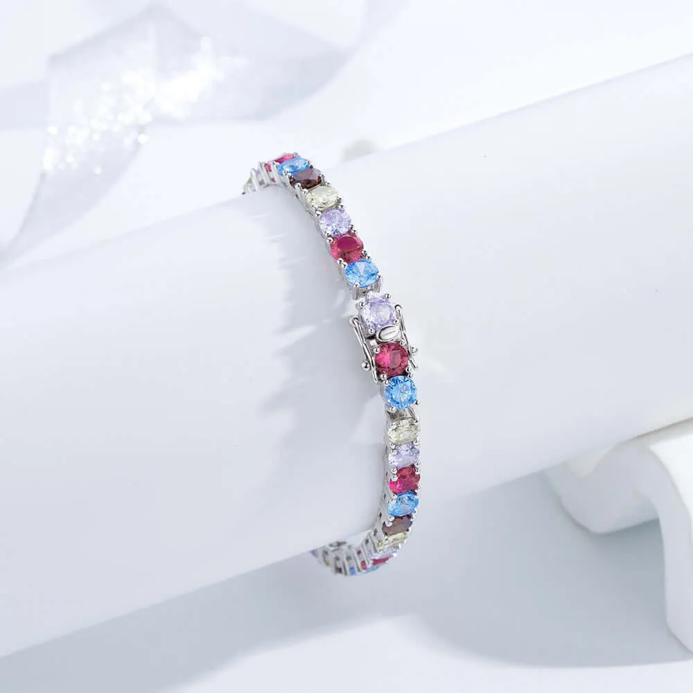 Colorful Four Prong Colored Diamond Tennis Bracelet