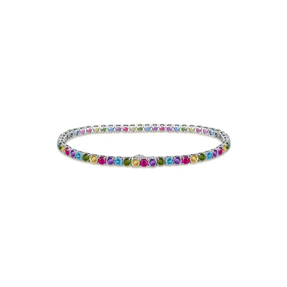 Colorful Four Prong Colored Diamond Tennis Bracelet