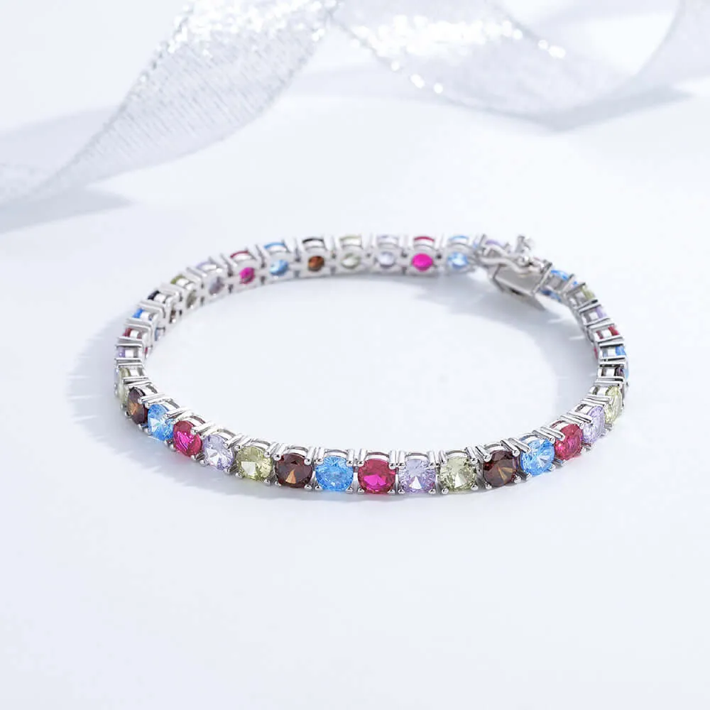 Colorful Four Prong Colored Diamond Tennis Bracelet