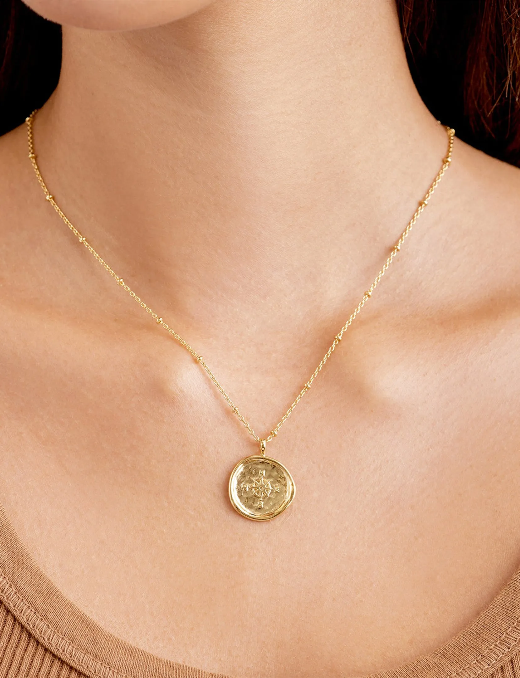 Compass Coin Necklace, Gold