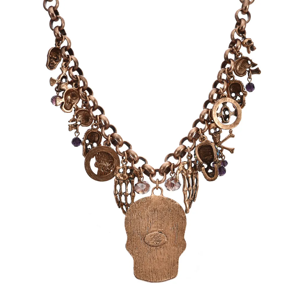 Couture Mystic Crystal Skull Charm Necklace (Copper Ox/Mystic Iridis)