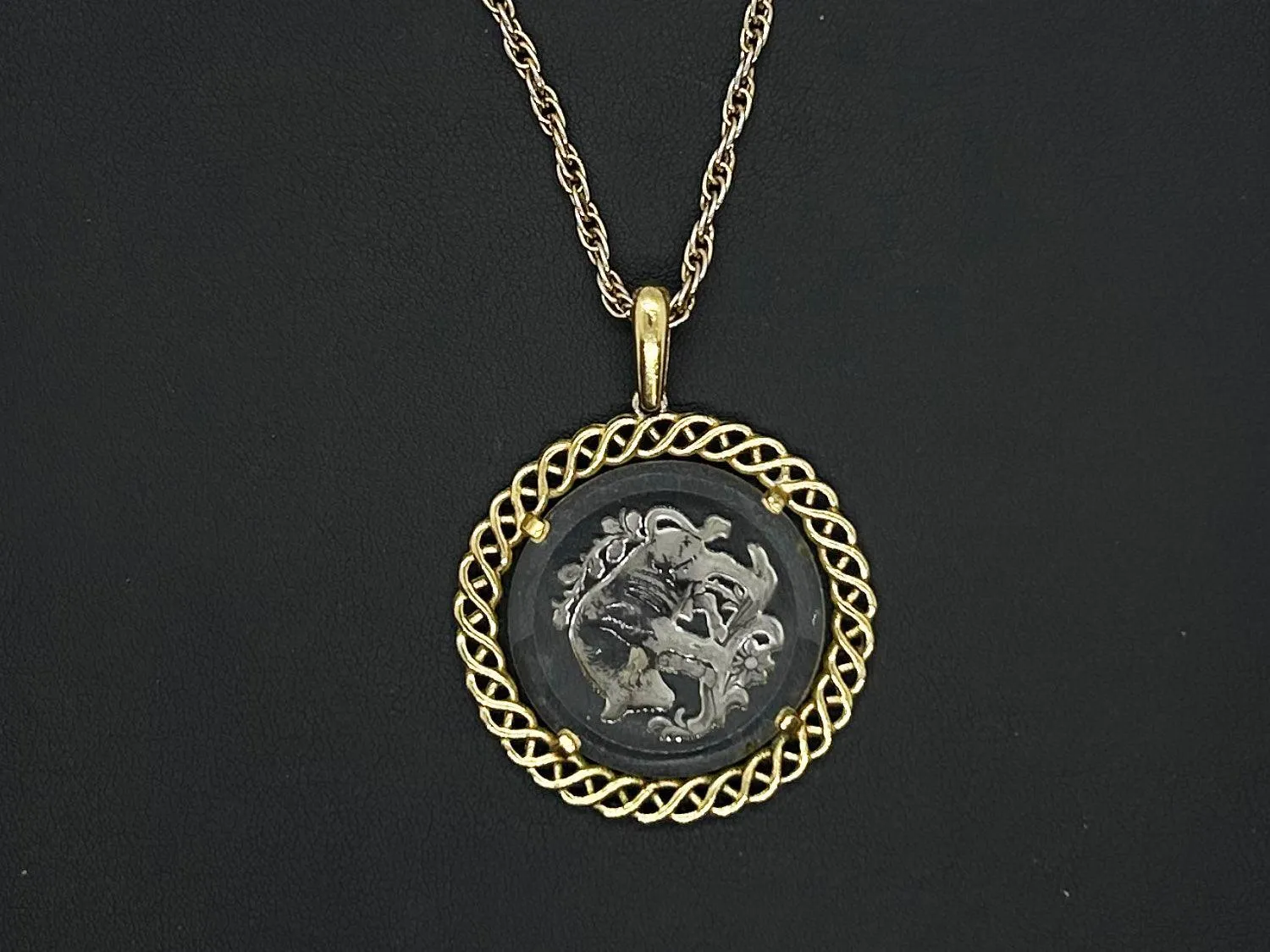 Crown Trifari Vintage Clear Taurus Pendant with Chain