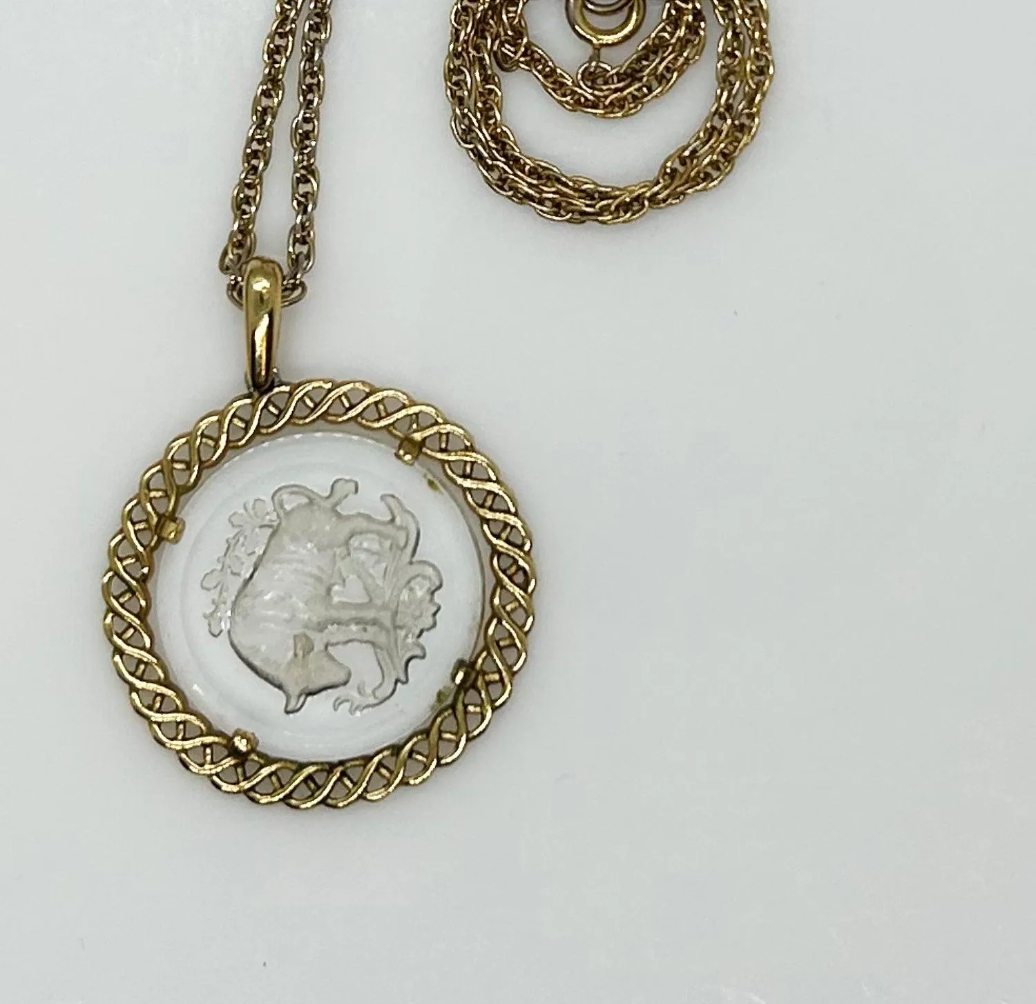 Crown Trifari Vintage Clear Taurus Pendant with Chain