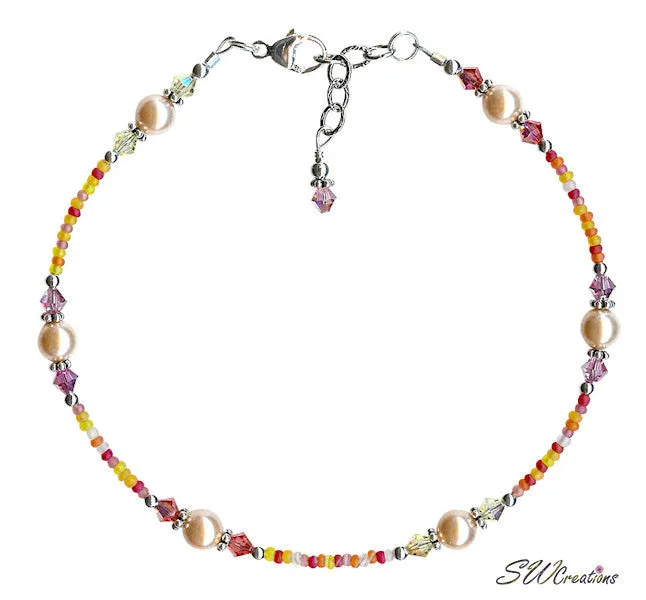 Crystal Hibiscus Pearl Beaded Anklet