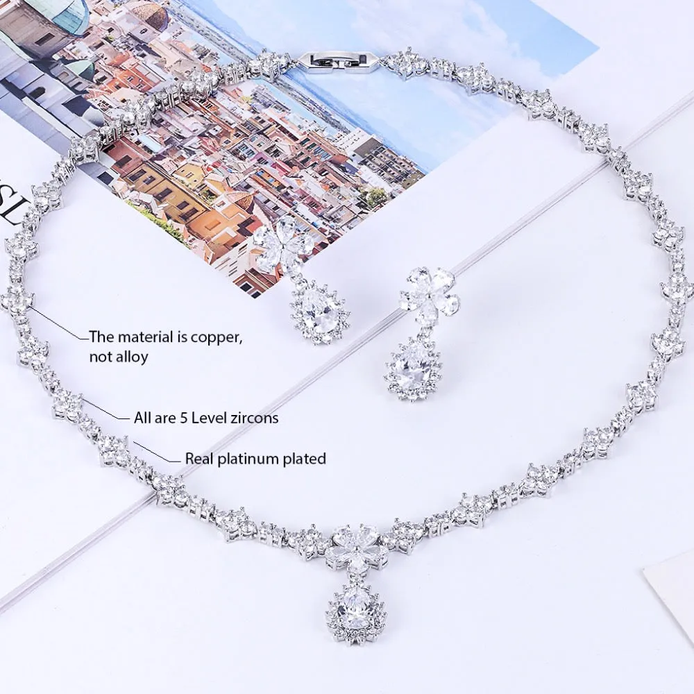 Cubic zirconia bride wedding necklace earring set top quality  CN10012