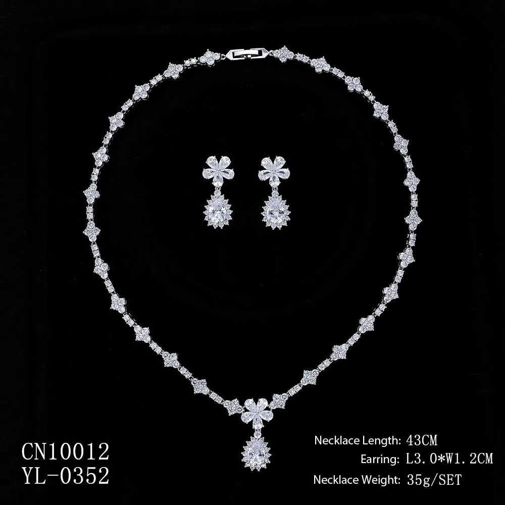 Cubic zirconia bride wedding necklace earring set top quality  CN10012