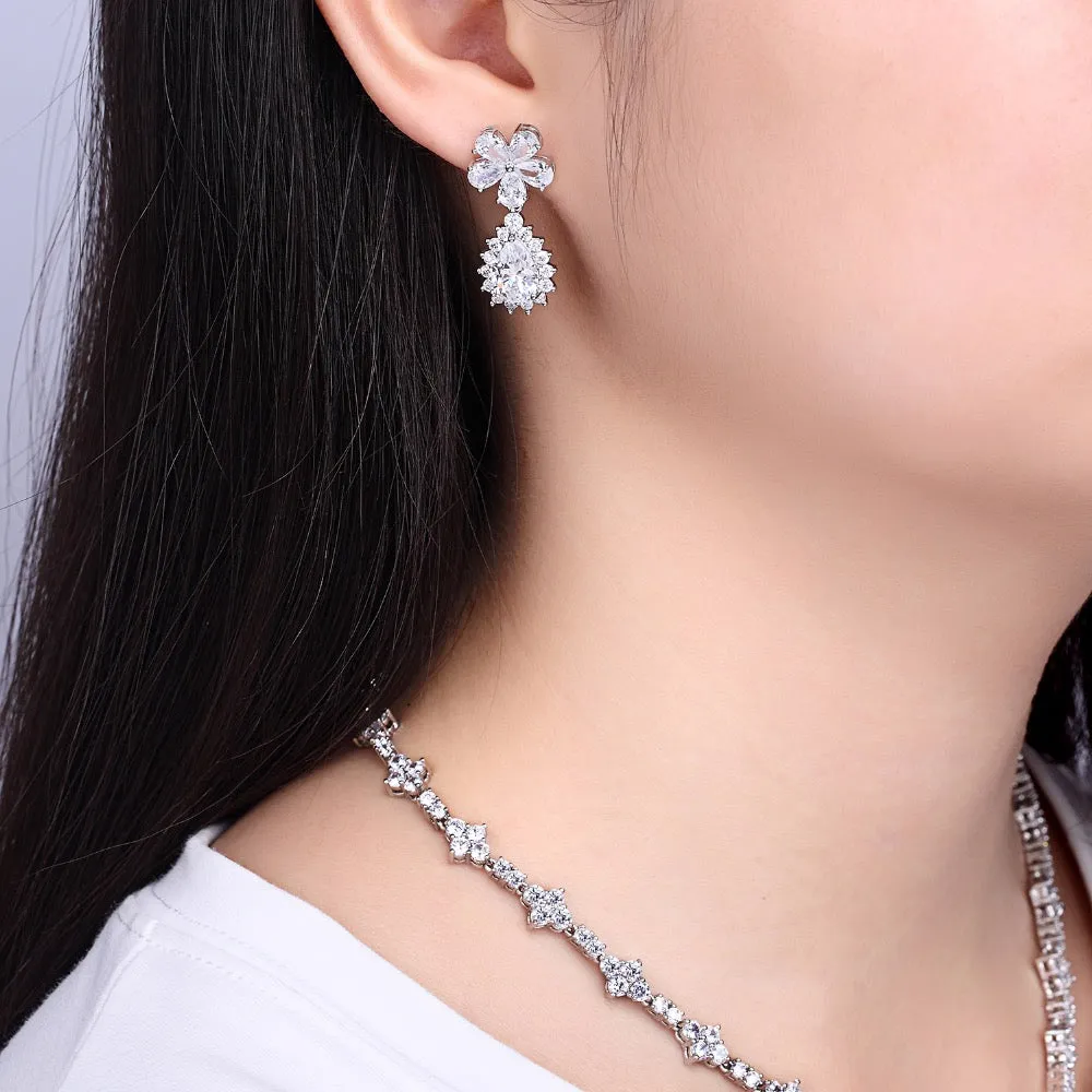 Cubic zirconia bride wedding necklace earring set top quality  CN10012