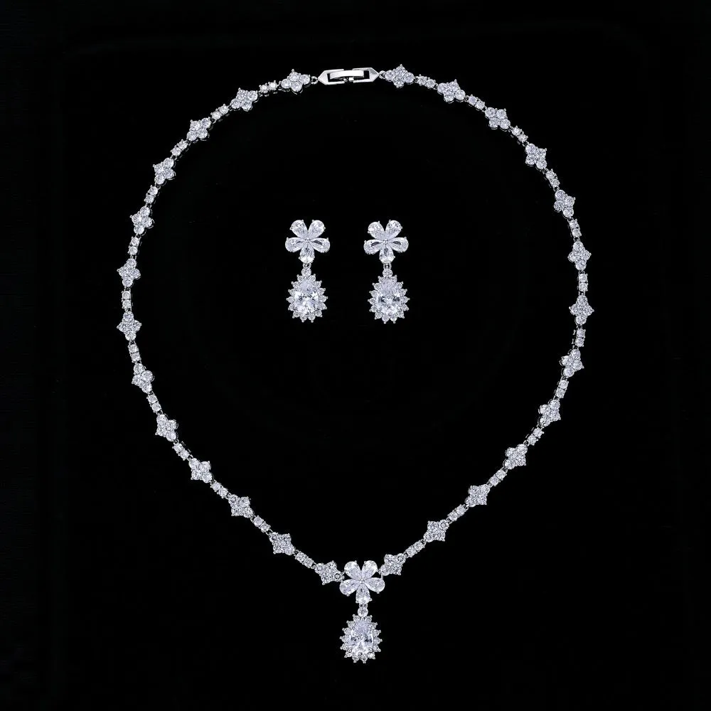 Cubic zirconia bride wedding necklace earring set top quality  CN10012