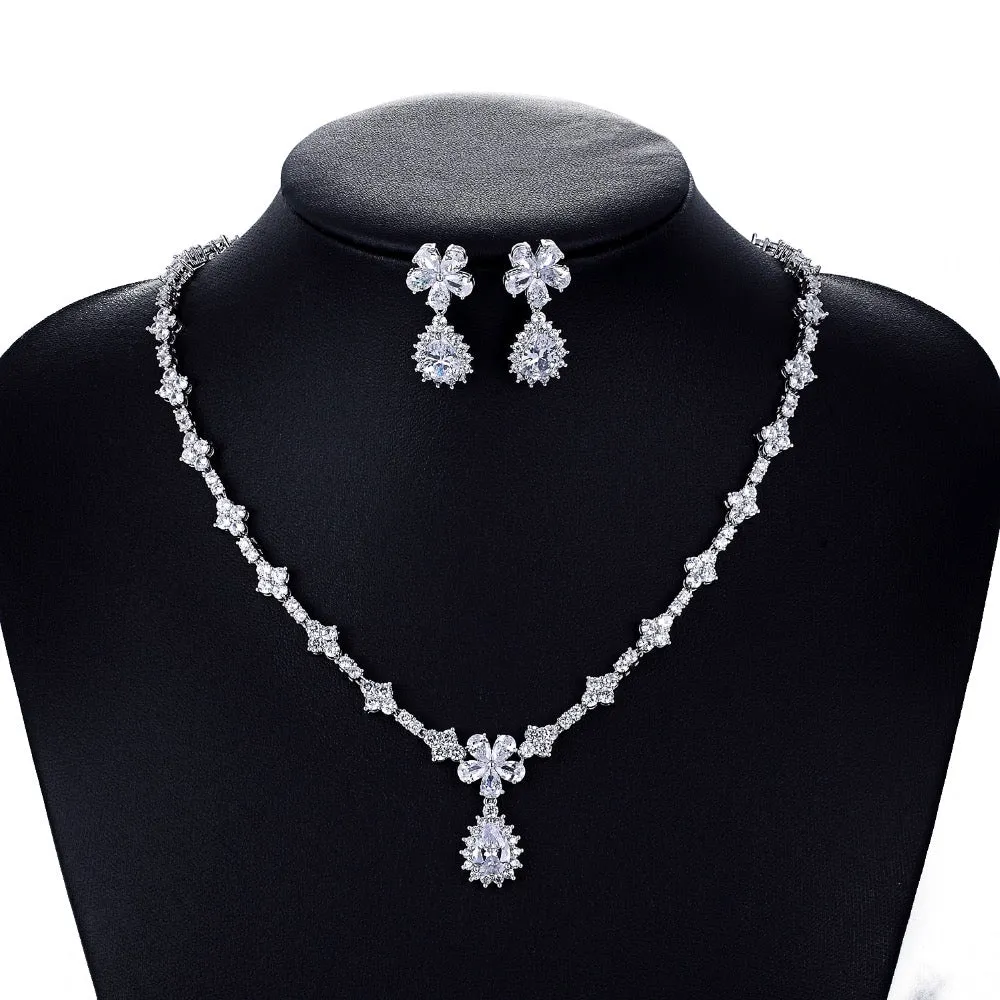 Cubic zirconia bride wedding necklace earring set top quality  CN10012