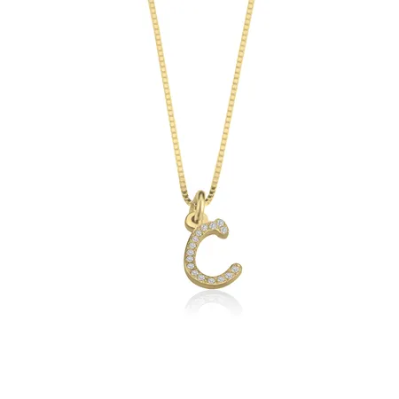 Cubic Zirconia Initial Necklace - 14k Gold