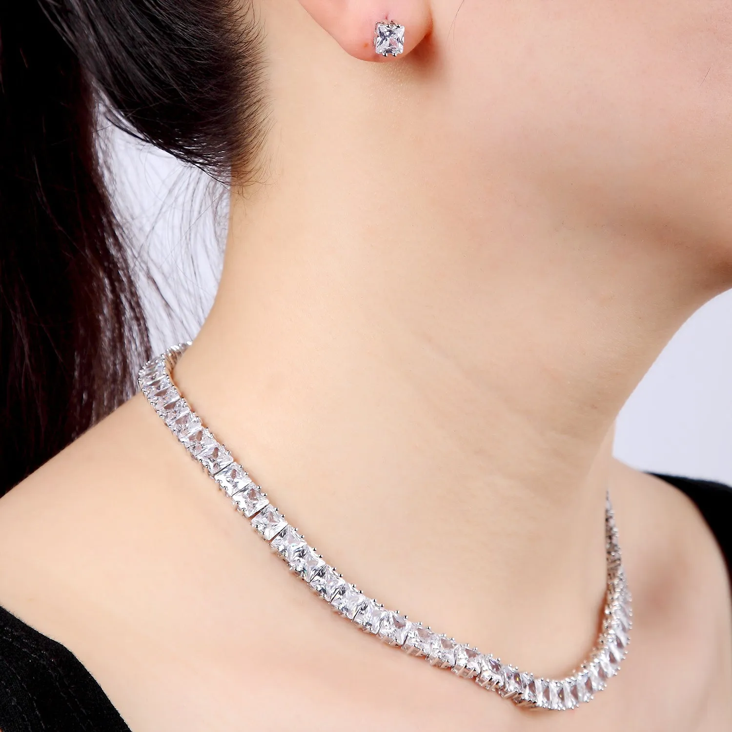 Cubic zirconia necklace earring set for women jewelry CN10067