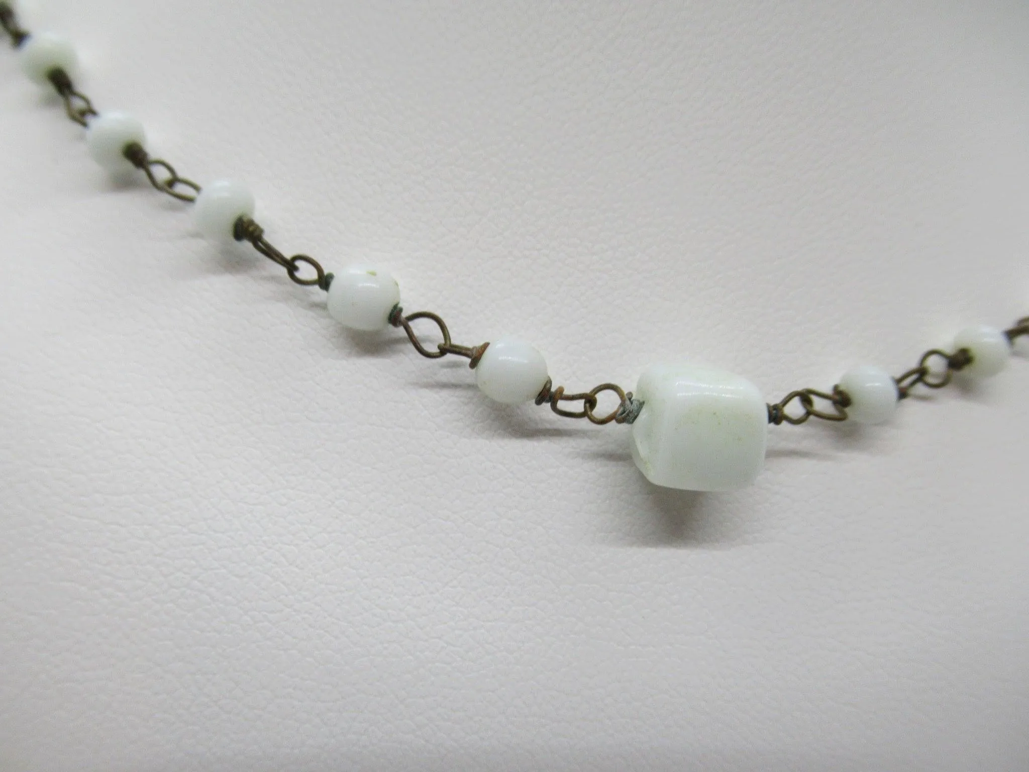 Dainty Antique Choker with Square and Round Milk Glass Beads