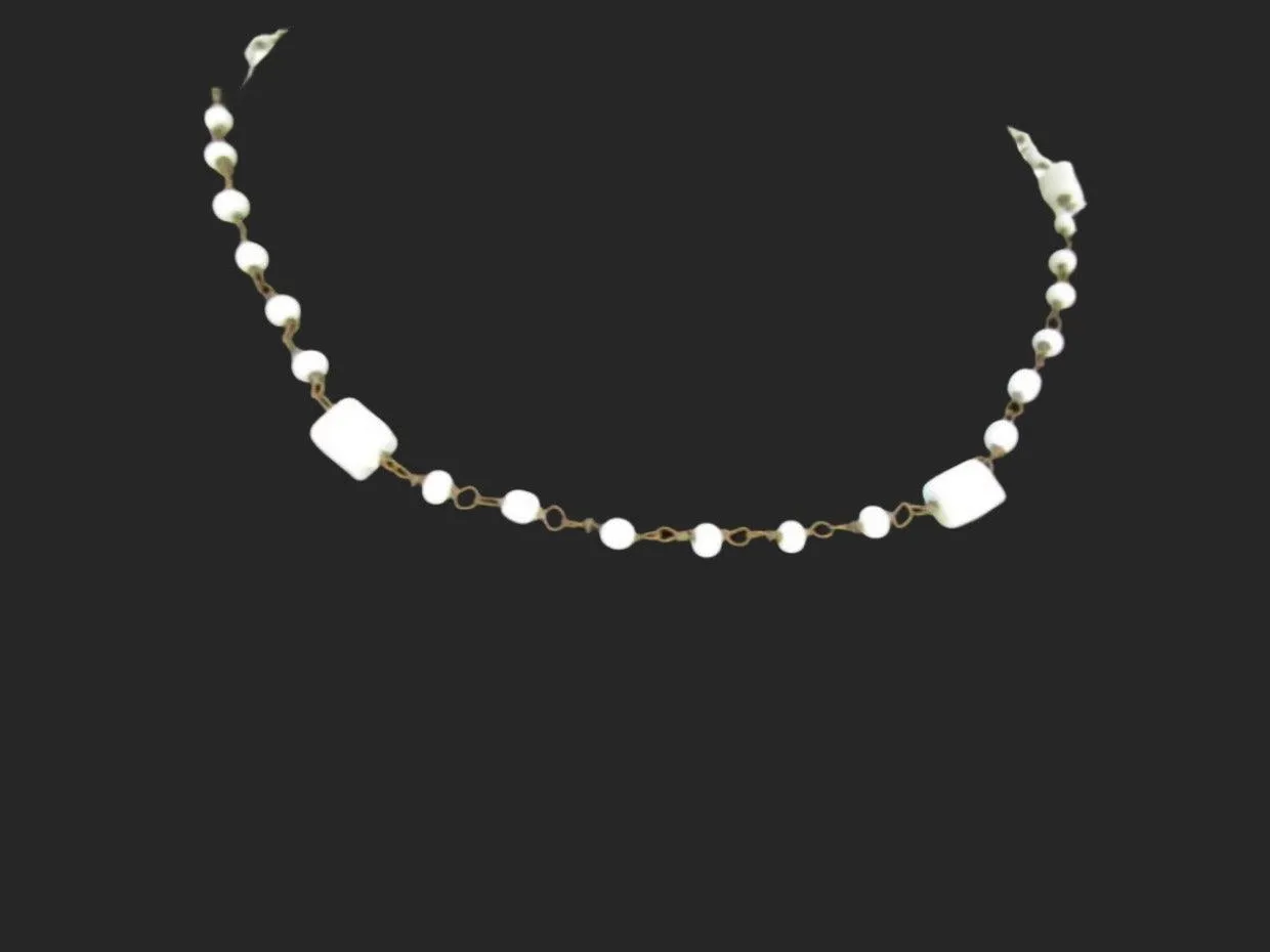 Dainty Antique Choker with Square and Round Milk Glass Beads