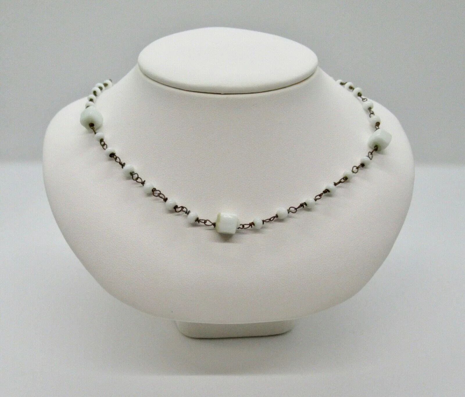 Dainty Antique Choker with Square and Round Milk Glass Beads