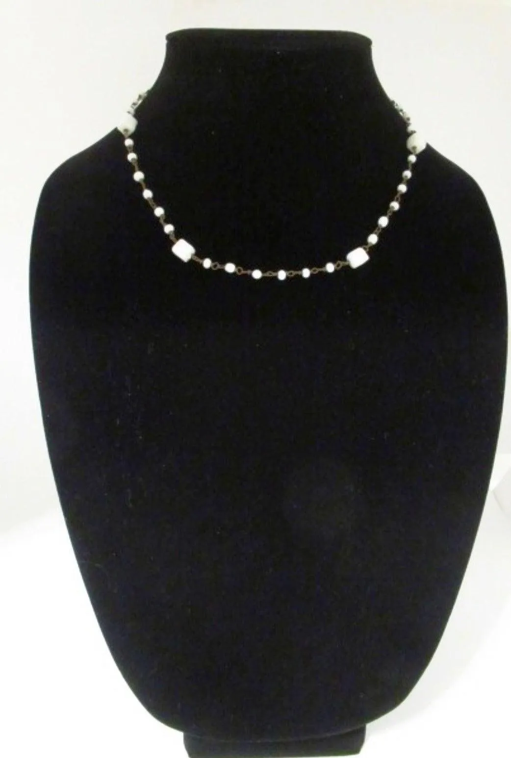 Dainty Antique Choker with Square and Round Milk Glass Beads