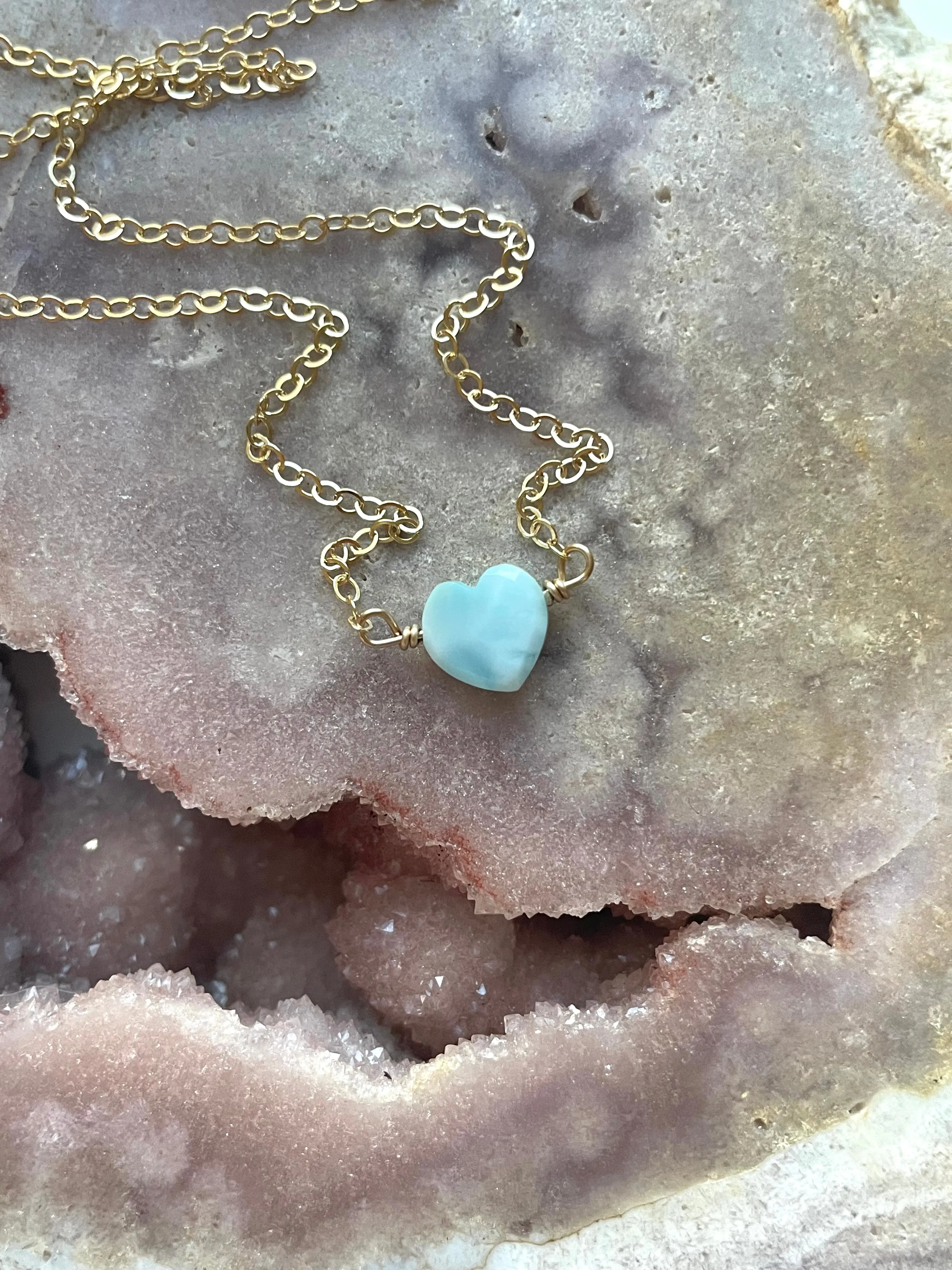 Dainty Tiny Larimar Heart Pendant Necklace