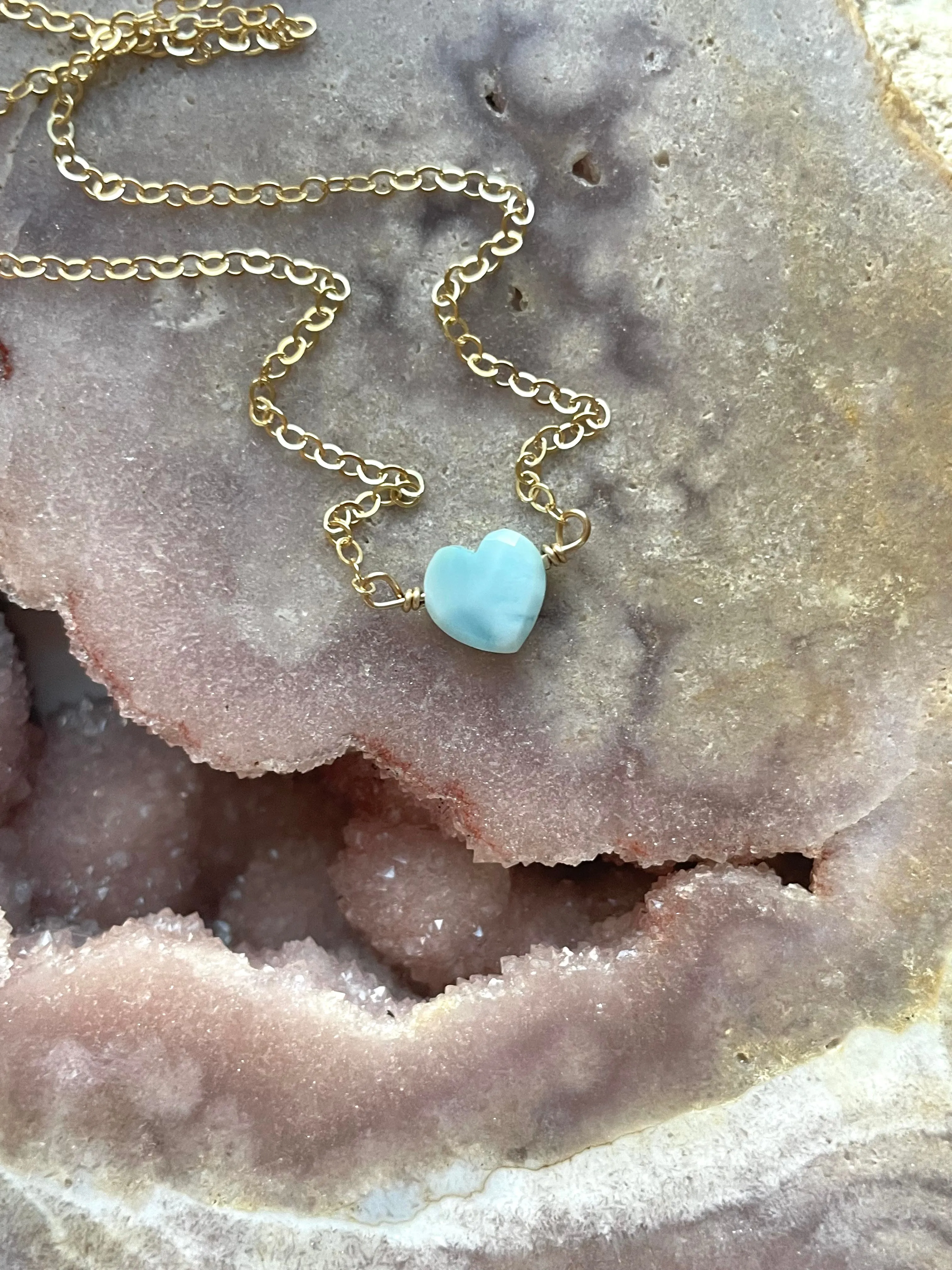 Dainty Tiny Larimar Heart Pendant Necklace