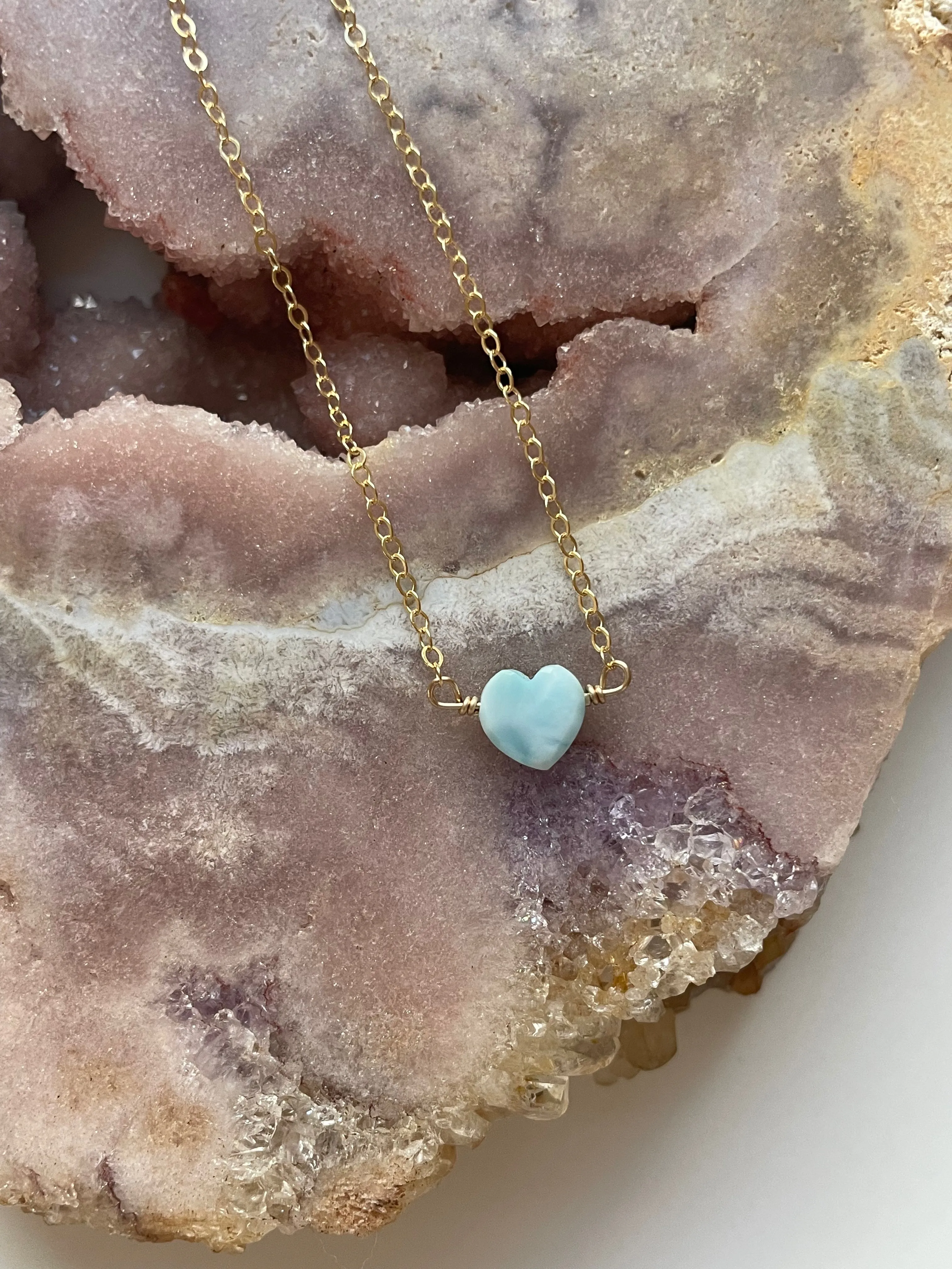 Dainty Tiny Larimar Heart Pendant Necklace