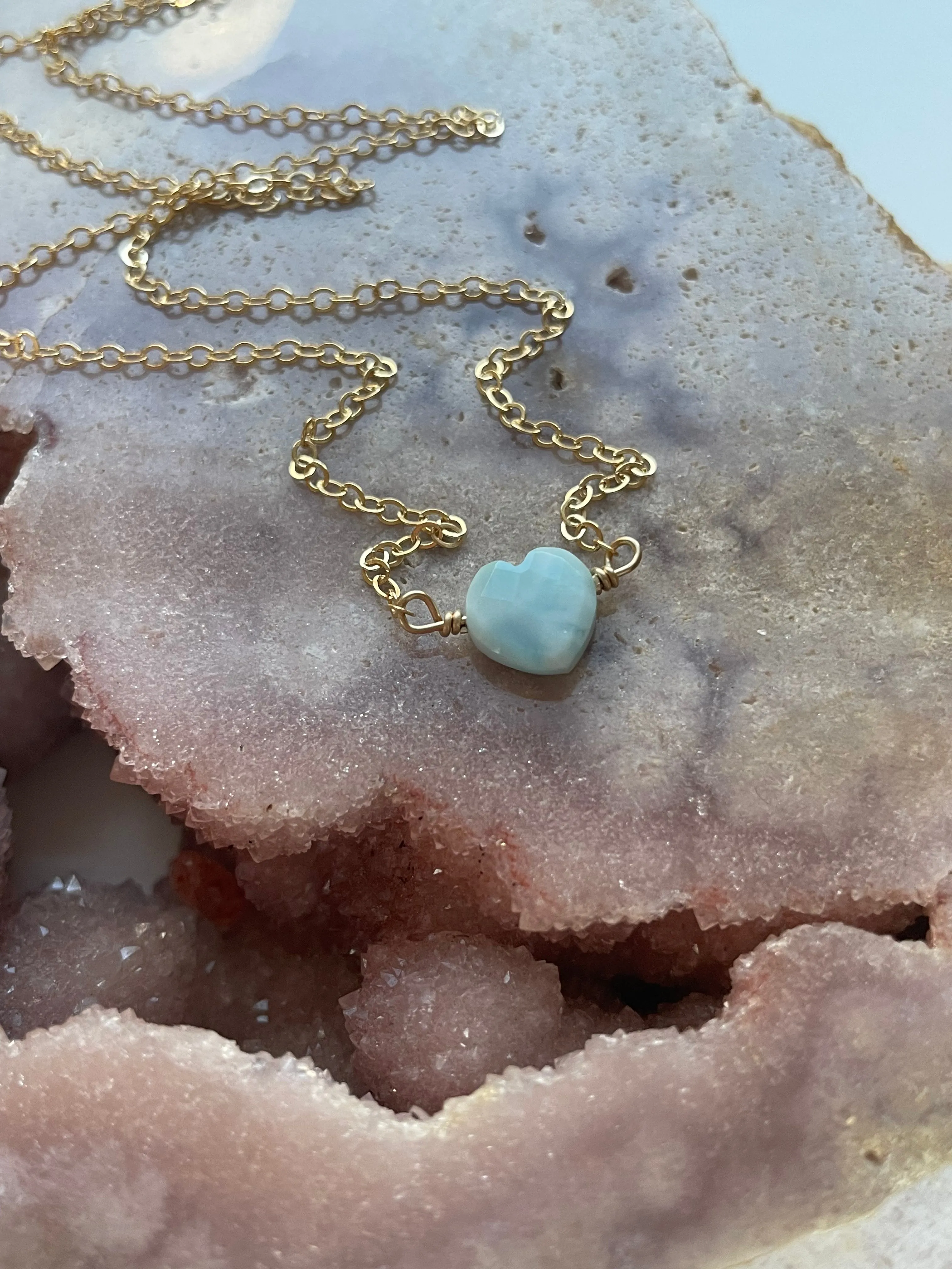 Dainty Tiny Larimar Heart Pendant Necklace