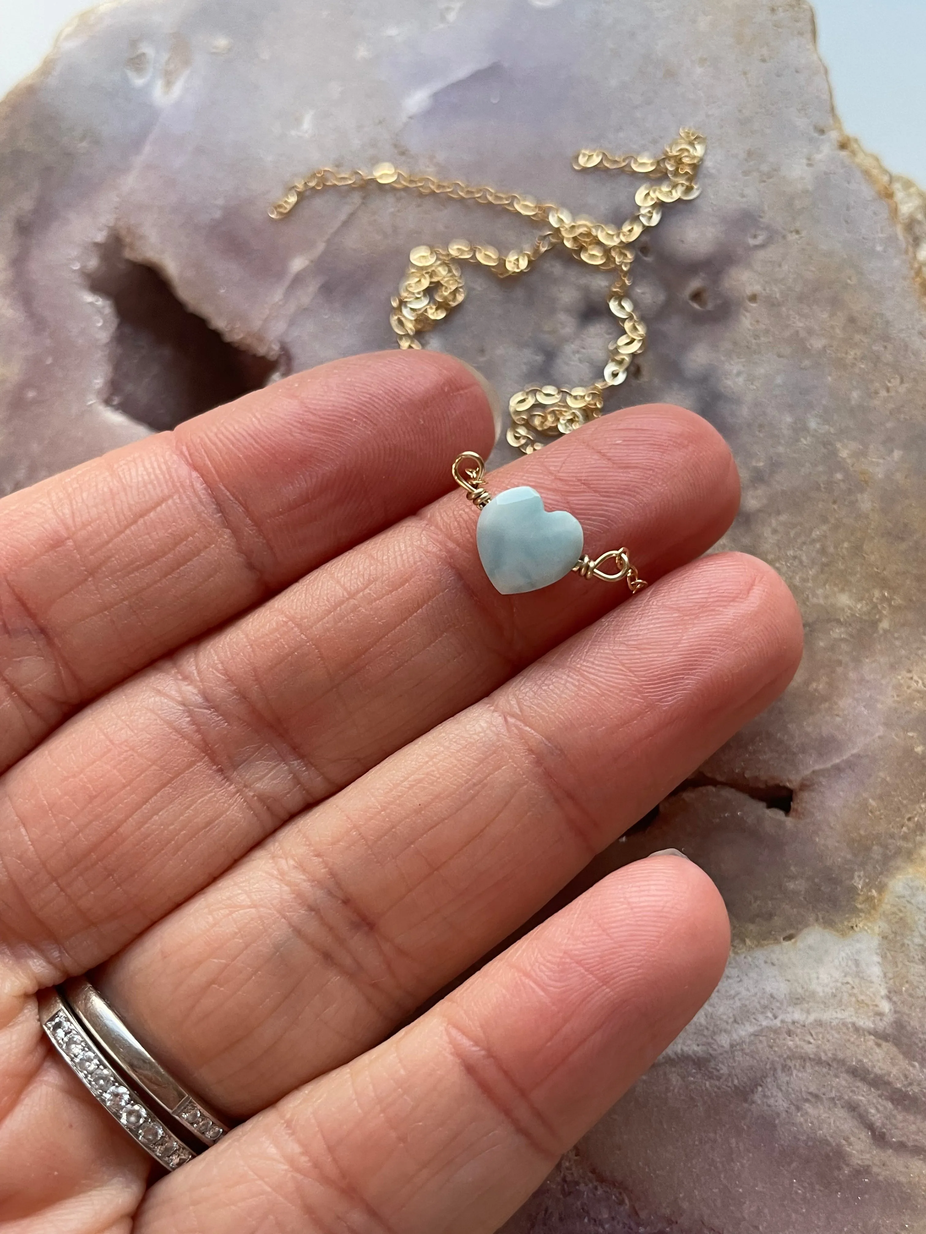 Dainty Tiny Larimar Heart Pendant Necklace