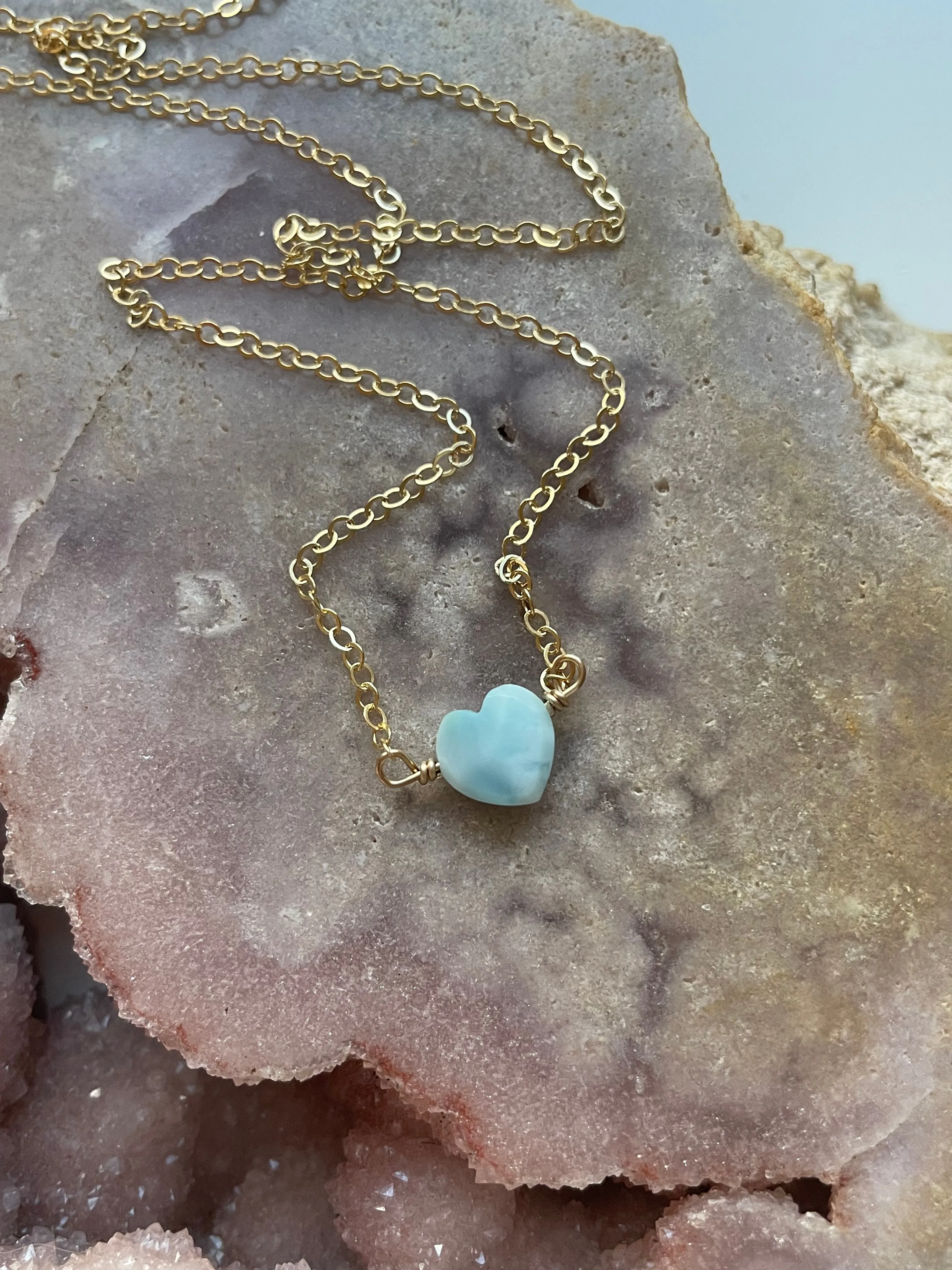 Dainty Tiny Larimar Heart Pendant Necklace