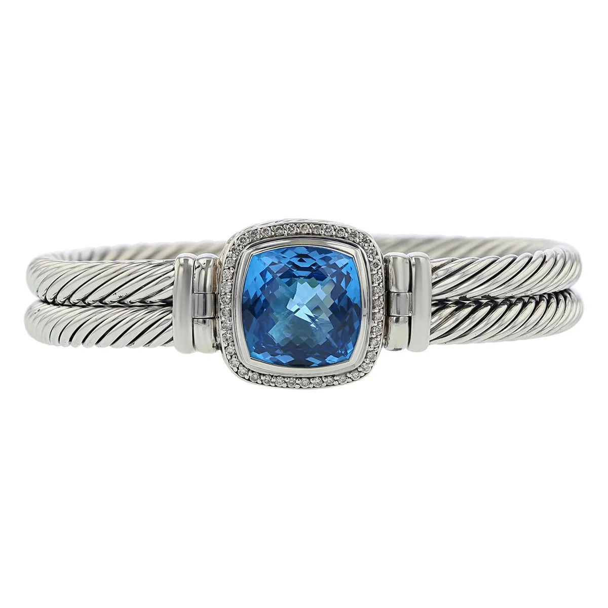 David Yurman Blue Topaz And Diamond Albion Double Cable Bracelet