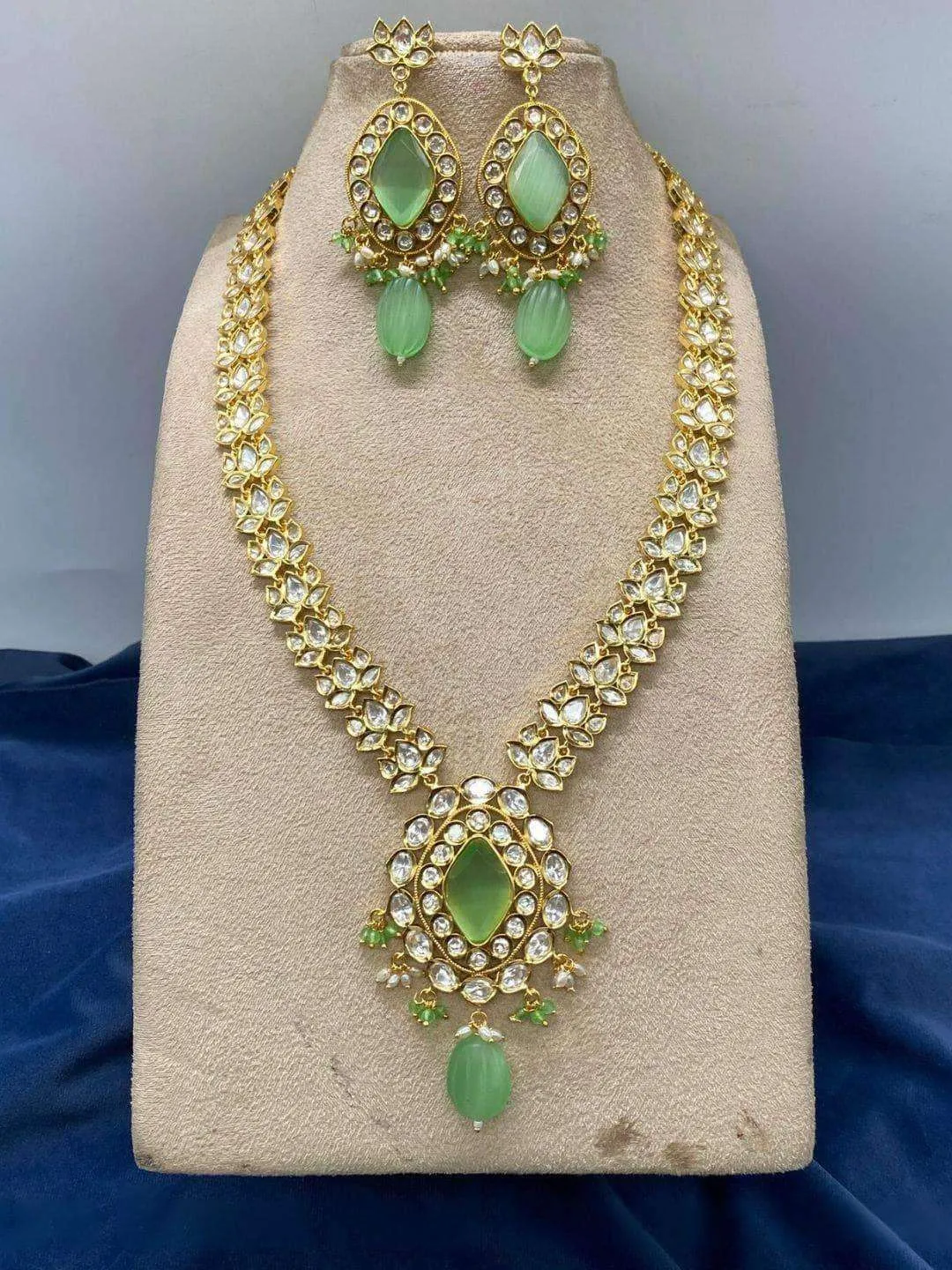 Drop Shaped Heavy Kundan Long Necklace Set