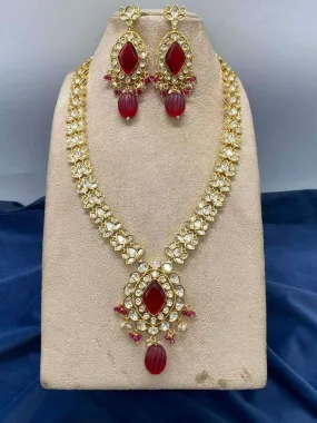 Drop Shaped Heavy Kundan Long Necklace Set