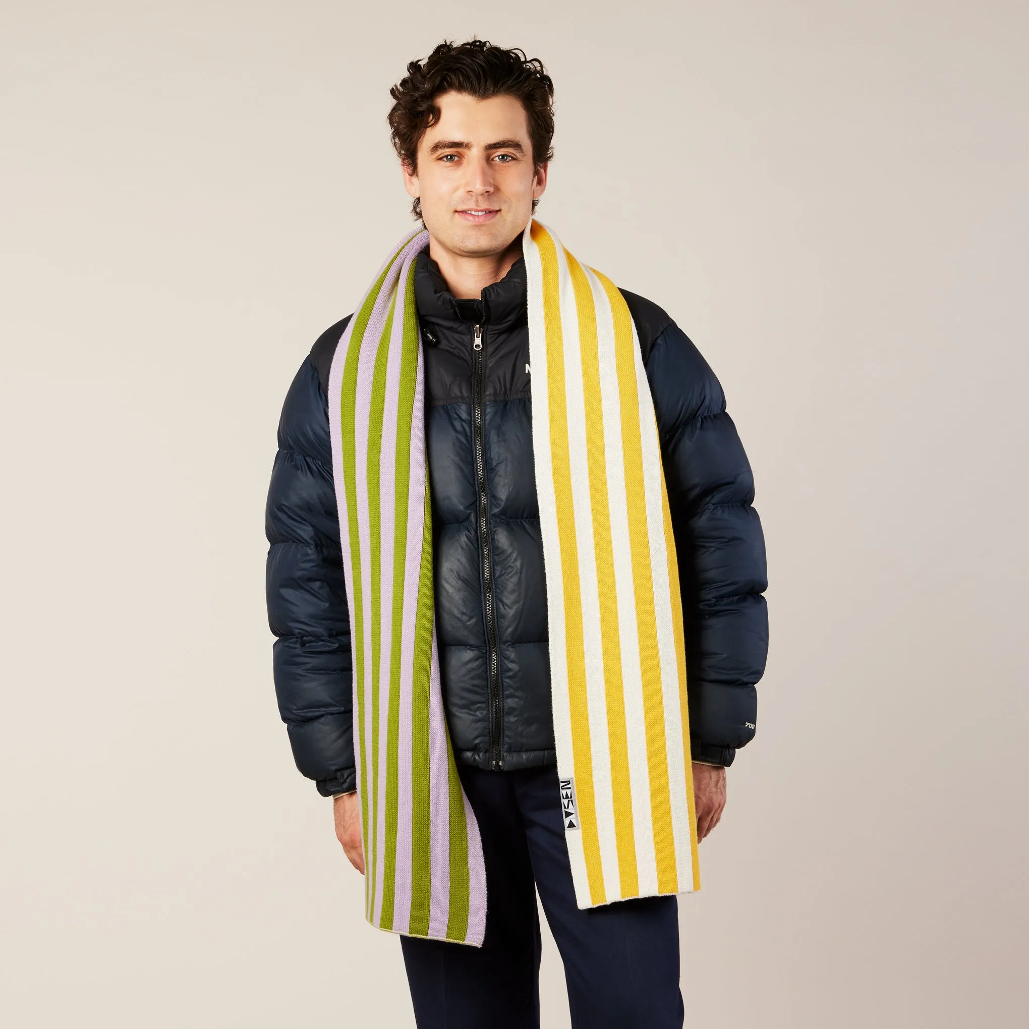 Dusen Dusen Reversible Striped Cotton Scarf - Purple/ Yellow