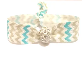 Elastic Bracelet -  Silver and Teal Chevron