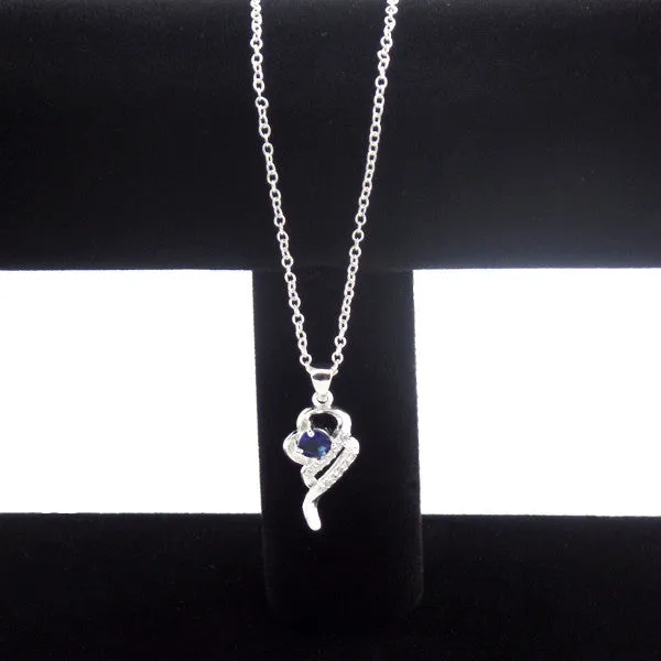 Elegant Silver-Plated Pendant Necklace with Created Blue Sapphire Stone