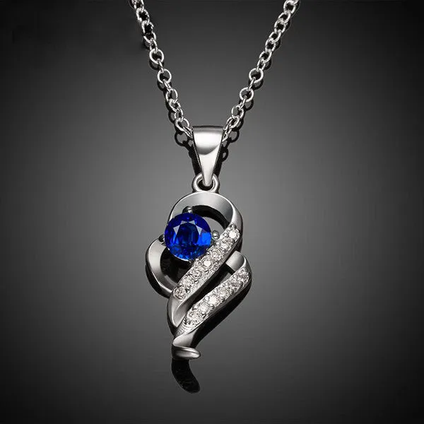 Elegant Silver-Plated Pendant Necklace with Created Blue Sapphire Stone