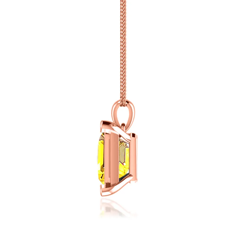 ELIZA - Emerald Cut Yellow Sapphire 4 Claw Drop Pendant 18k Rose Gold