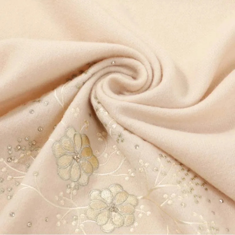 Embroidery 100% Pure Cashmere Scarf Warm Winter 200x60 cm