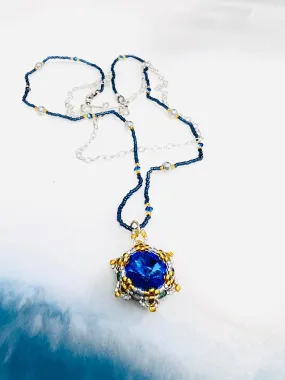 Em'z Blendz Lotus Flower Necklace | Handwoven Blue Sapphire Crystal & Sterling Silver