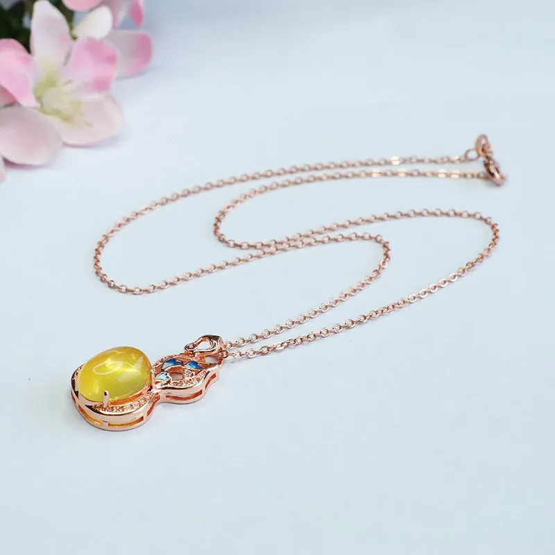 Enamelled Beeswax Gourd Pendant Love Necklace for Women