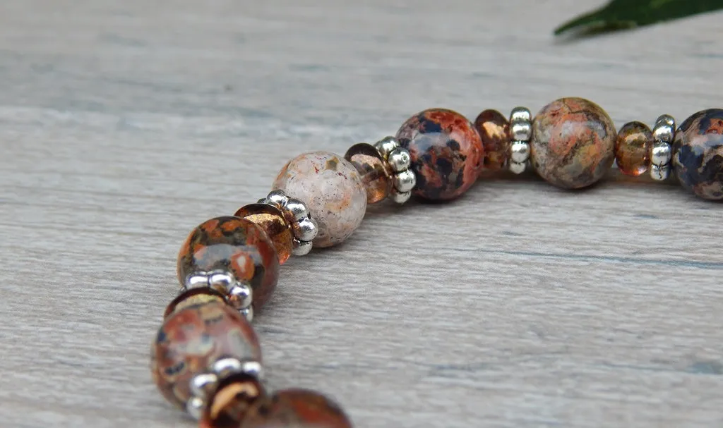 Engraved Bracelet - Jasper Beaded Jewelry