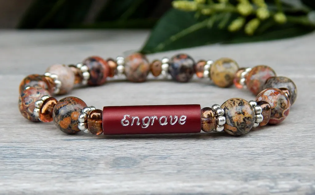 Engraved Bracelet - Jasper Beaded Jewelry