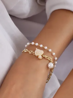 Evelyn Pearl Heart Layered Bracelet