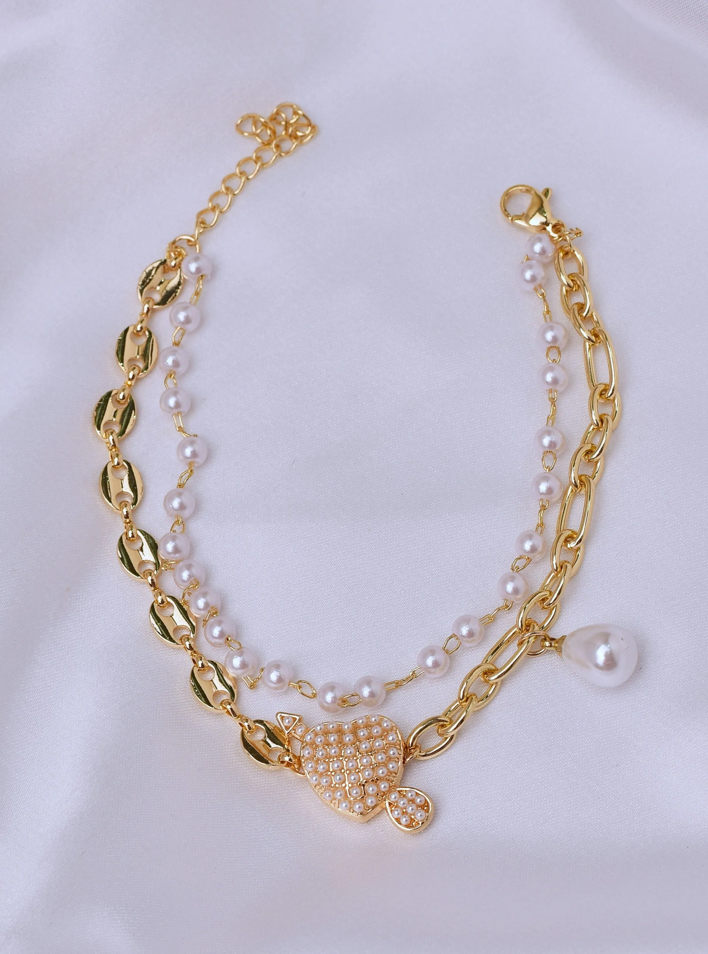 Evelyn Pearl Heart Layered Bracelet