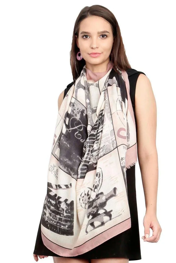 FabSeasons Cotton Pink Viscose Modern Printed Soft & Stylish Scarf